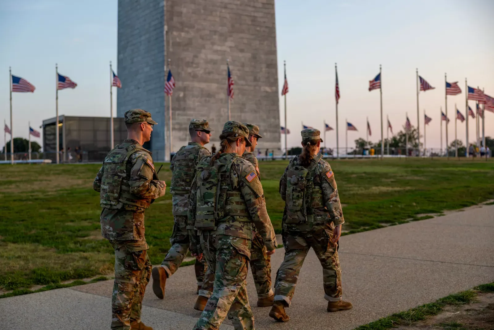 troops patrolling the Washington monument in Washington DC