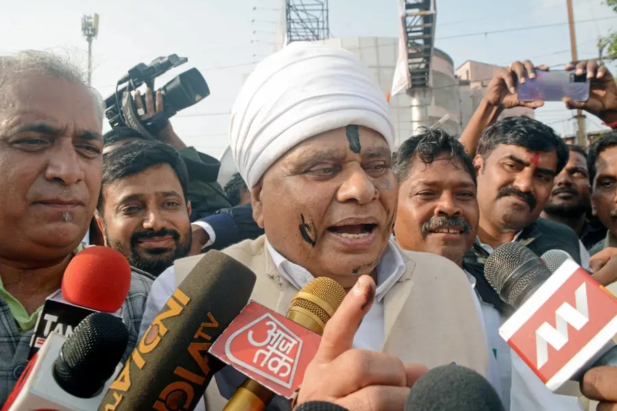 Congress MLA gestures while speaking during an interview, following backlash over controversial remarks about women.