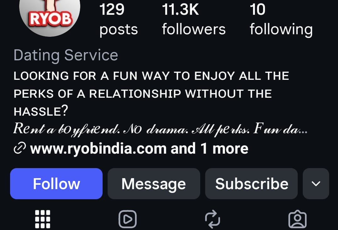 Intagram page explicitly endorsing Lover Rental Services.