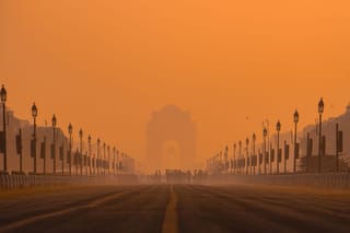 A thick layer of smog engulfs India Gate in New Delhi as the air quality deteroirates in the national capital.