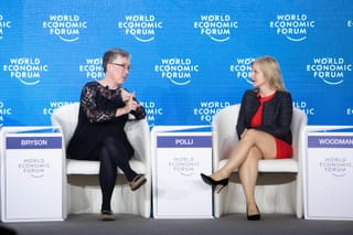 two experts at the Davos Summit sharing insights with each other.