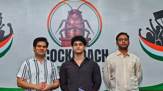 Cockroach Janta Party spokespersons Saurav Das, Vijeta Dahiya, and Ashutosh Ranka