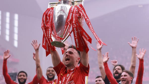 Diogo Jota with the Premier league trophy.
