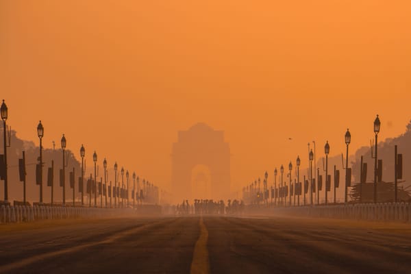 A thick layer of smog engulfs India Gate in New Delhi as the air quality deteroirates in the national capital.