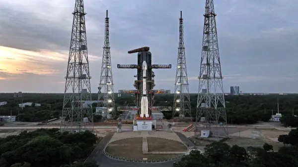 ISRO’s LVM3-M6 launch vehicle carrying the BlueBird Block-2 satellite at the launch pad.
